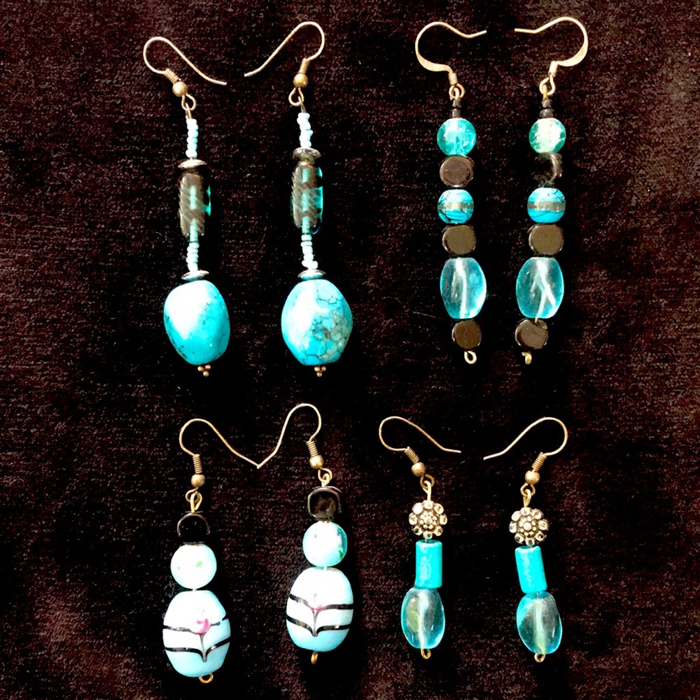 Collection of 4 pairs of turquoise beaded earrings